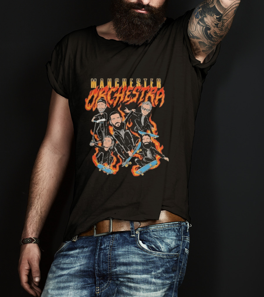 Manchester Orchestra Cartoon Band Skateboarding Fire T-Shirt