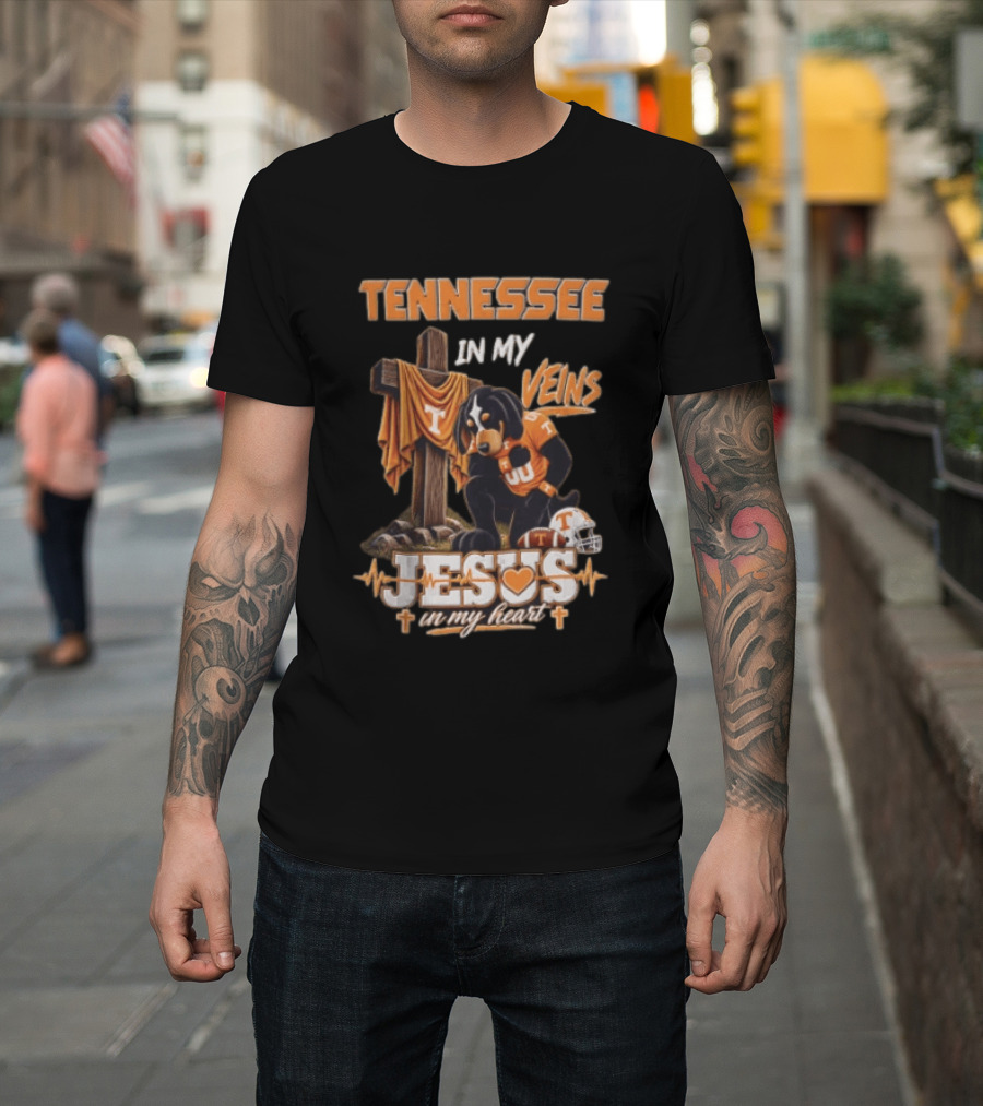 Tennessee In My Veins Jesus In My Heart Dog Cross Football Helmet T-Shirt