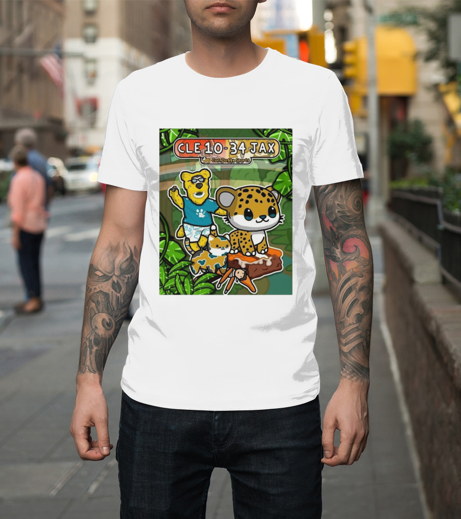 CornDoggy Sports CLE 10 34 JAX Cleveland Browns Vs Jacksonville Jaguars Cartoon Animals T-Shirt