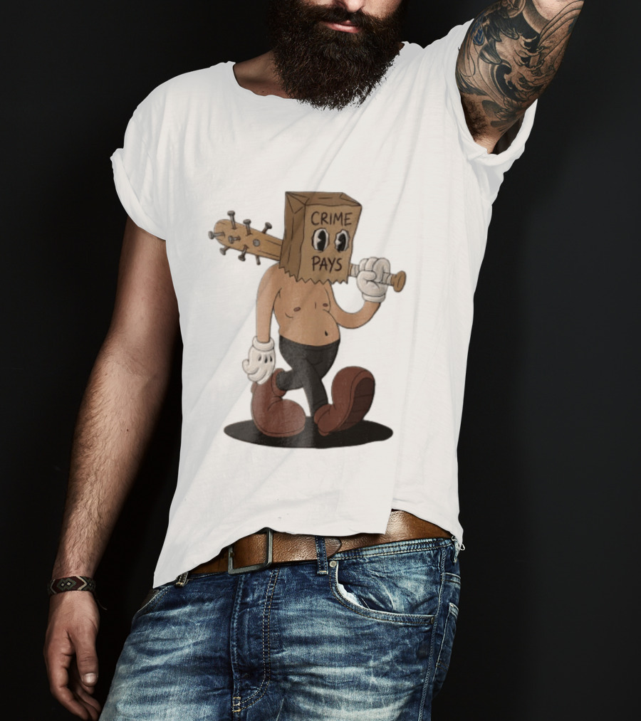 Crime Pays Cartoon Character With Spiked Bat T-Shirt