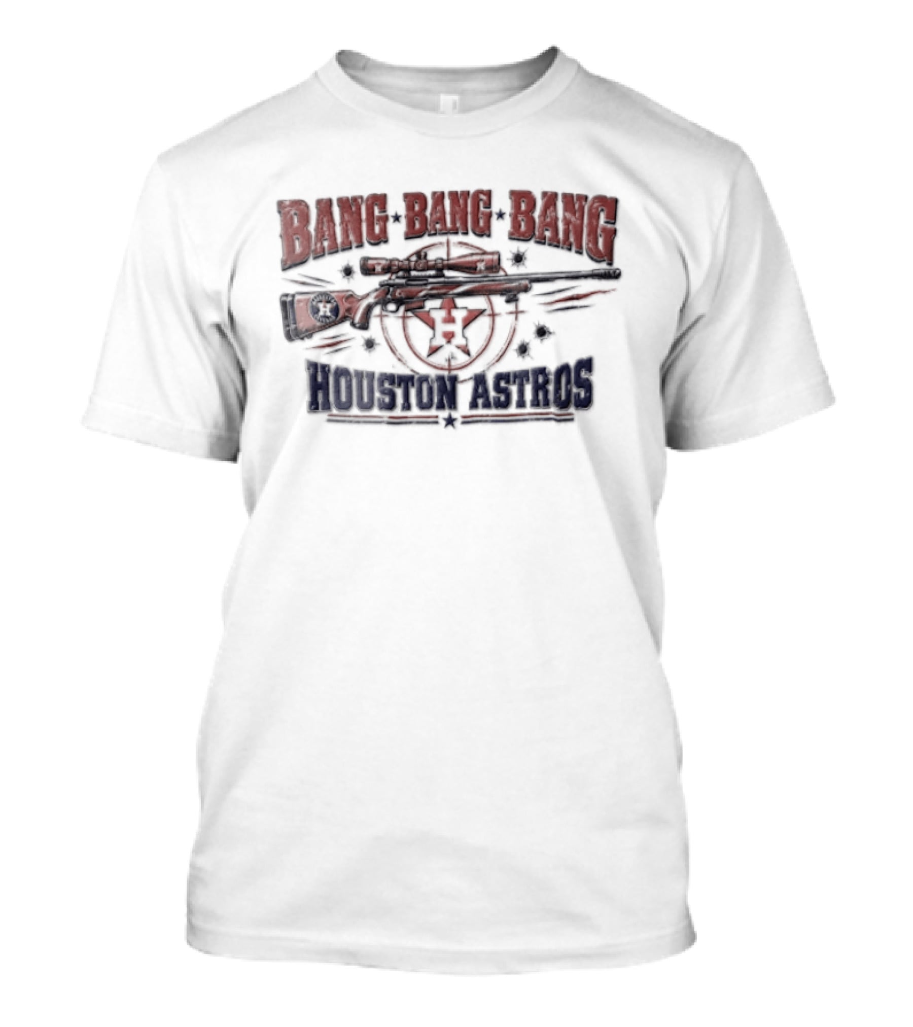 Bang Bang Bang Sniper Rifle Target Bullet Holes Houston Astros T-Shirt