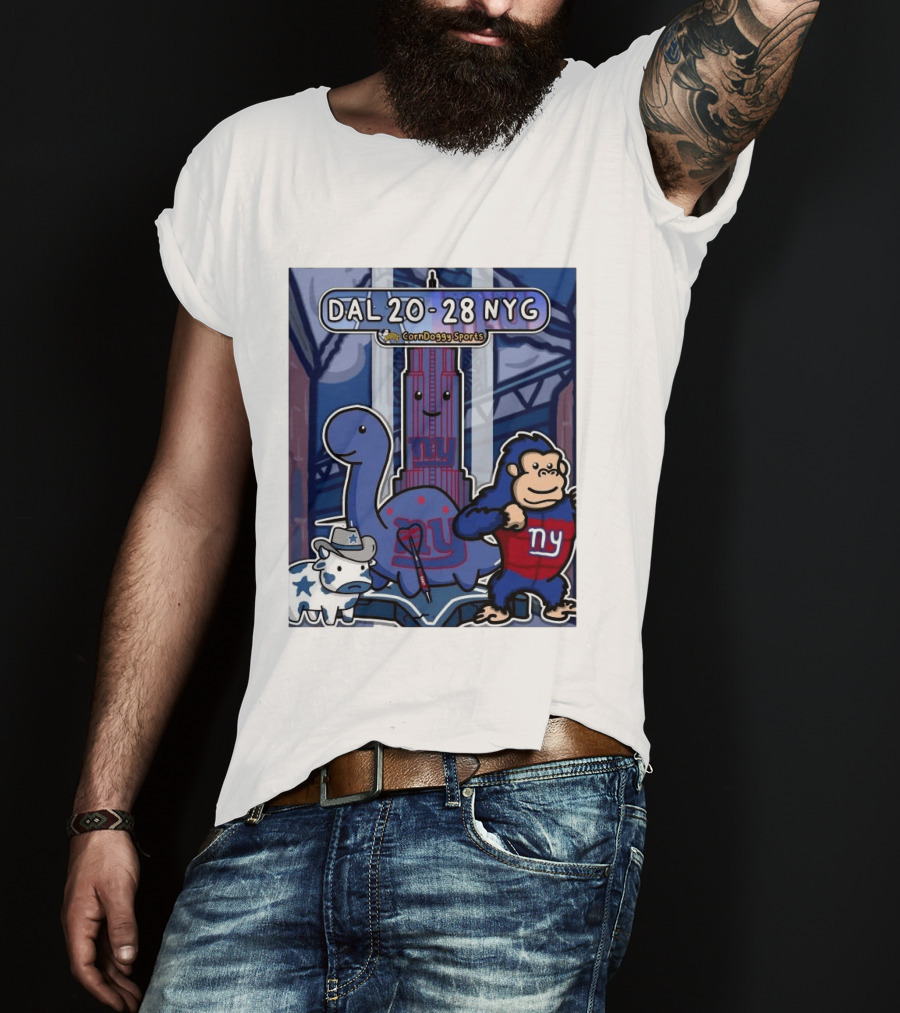 CornDoggy Sports DAL 20 28 NYG Dallas Cowboys New York Giants Cartoon Characters T-Shirt