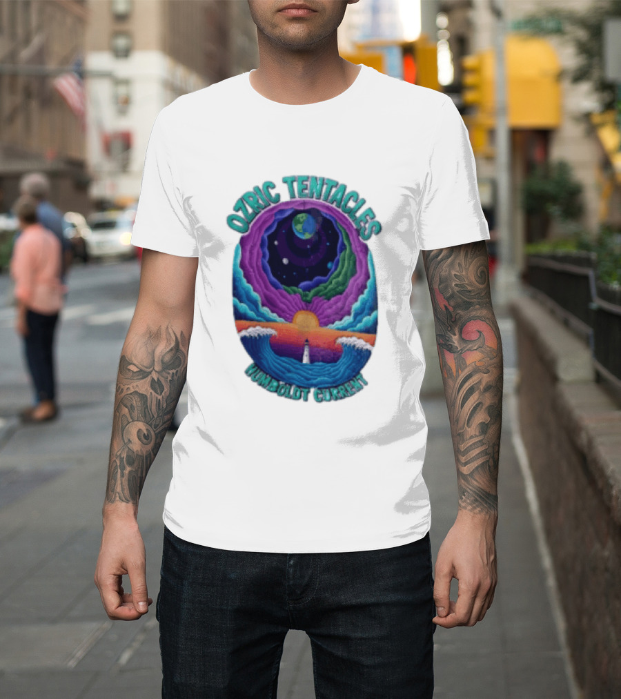 Ozric Tentacles Humboldt Current Ocean Lighthouse Sunset Planet Waves T-Shirt