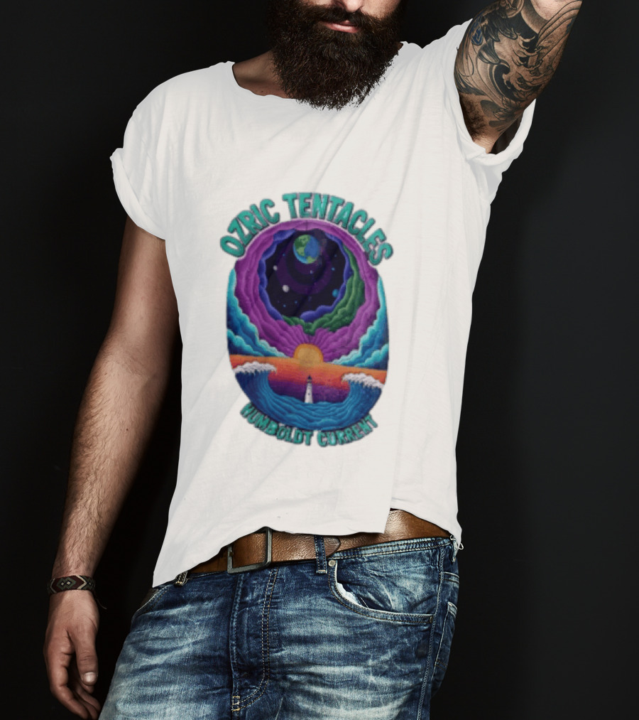 Ozric Tentacles Humboldt Current Ocean Lighthouse Sunset Planet Waves T-Shirt
