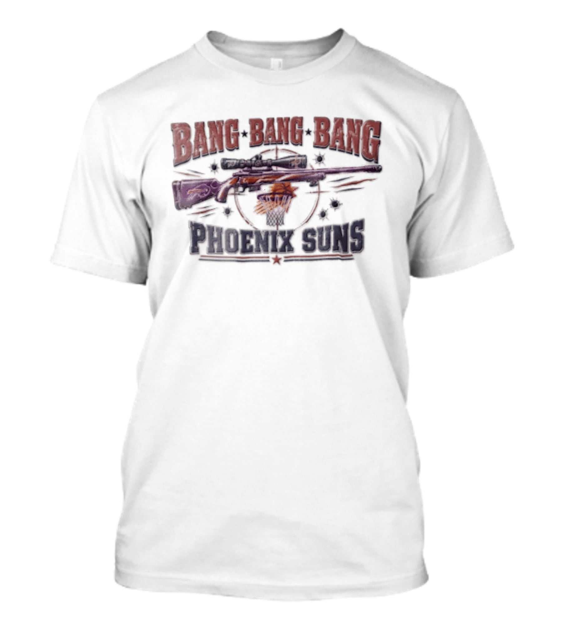 Phoenix Suns Bang Sniper Rifle Basketball Net Target Distressed T-Shirt