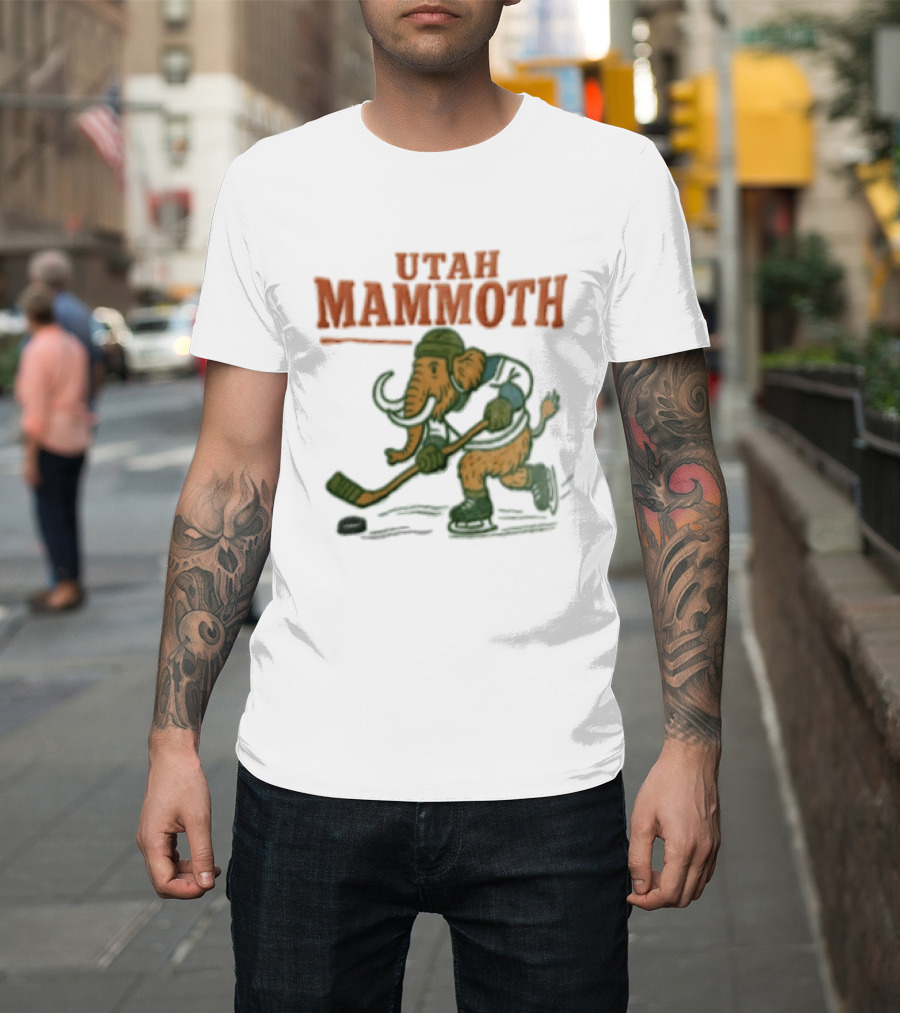 Utah Mammoth Hockey Player Mammoth Playing Hockey T-Shirt