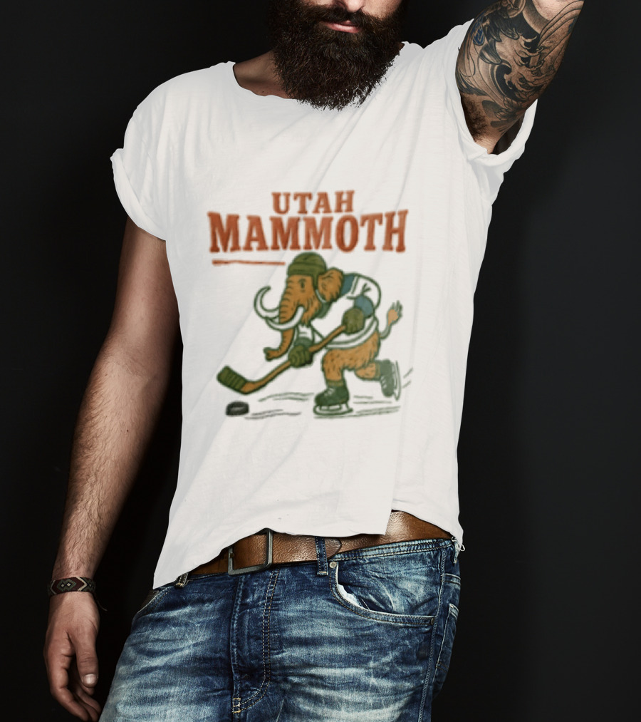 Utah Mammoth Hockey Player Mammoth Playing Hockey T-Shirt