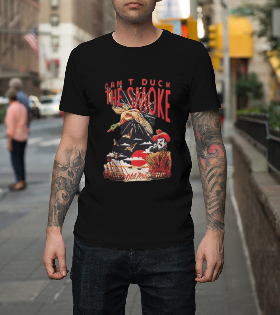 Can't Duck The Smoke Old Row Duck Hunting Scenic Sunset And Cowboy T-Shirt