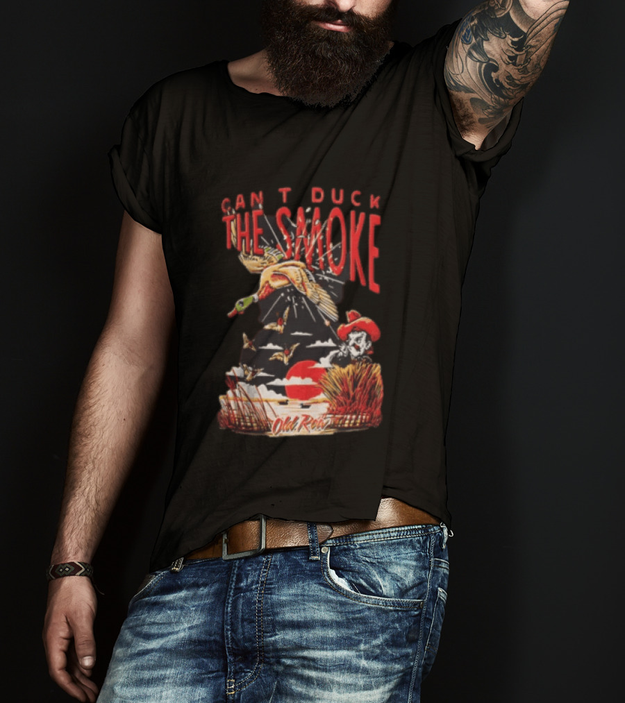 Can't Duck The Smoke Old Row Duck Hunting Scenic Sunset And Cowboy T-Shirt