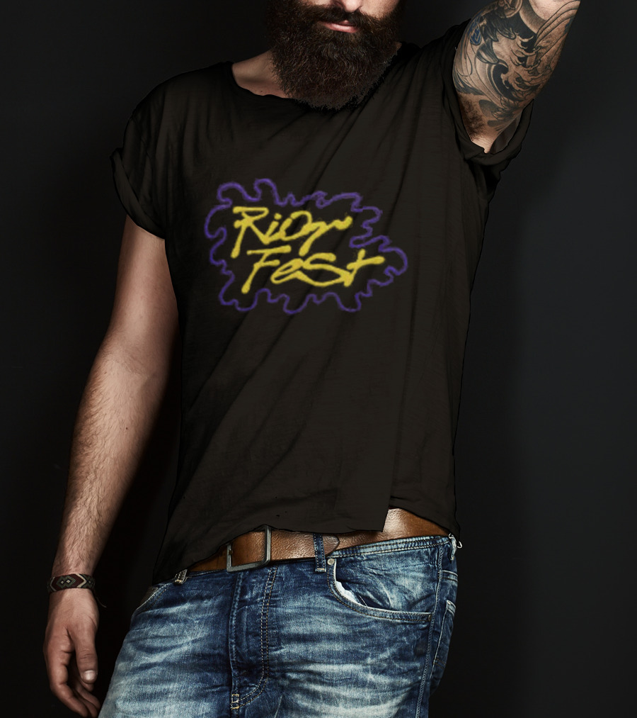 Riot Fest Yellow Blue Graffiti Style Logo Riot Brand Store Hat T-Shirt