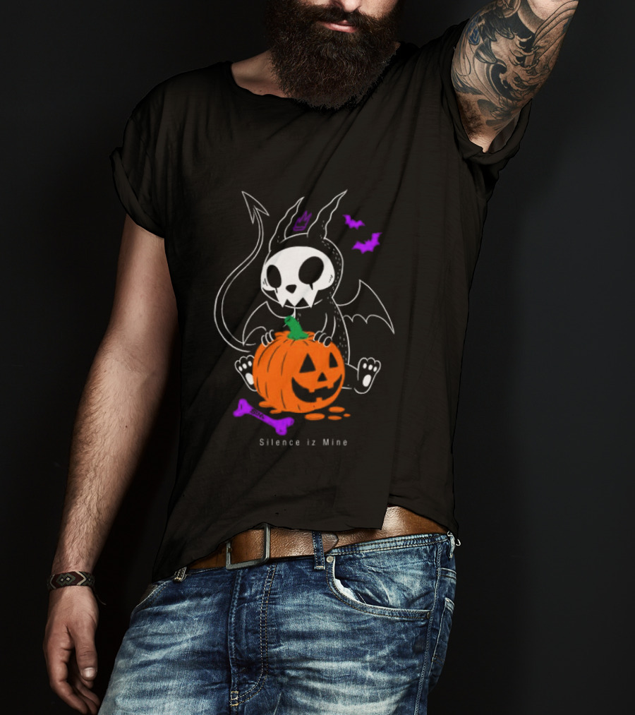 Silence Iz Mine Sim Store Rolling Cradle Black Purple Halloween Characters Pumpkin Bats T-Shirt
