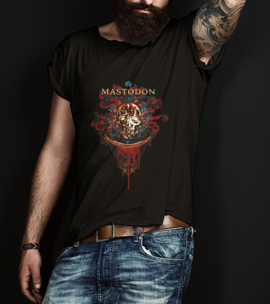 Mastodon Crystal Skull Art Red Blue Flame T-Shirt