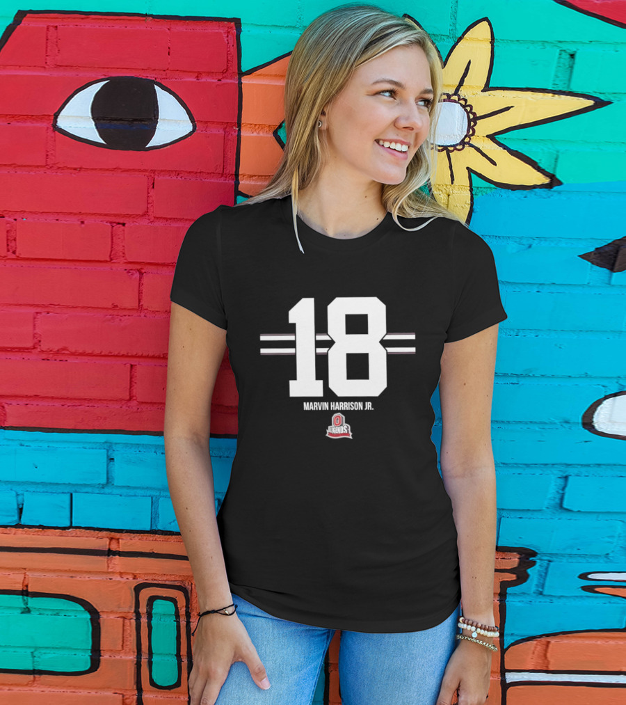 Ohio State Buckeyes Marvin Harrison Jr. 18 Stripe Football T-Shirt