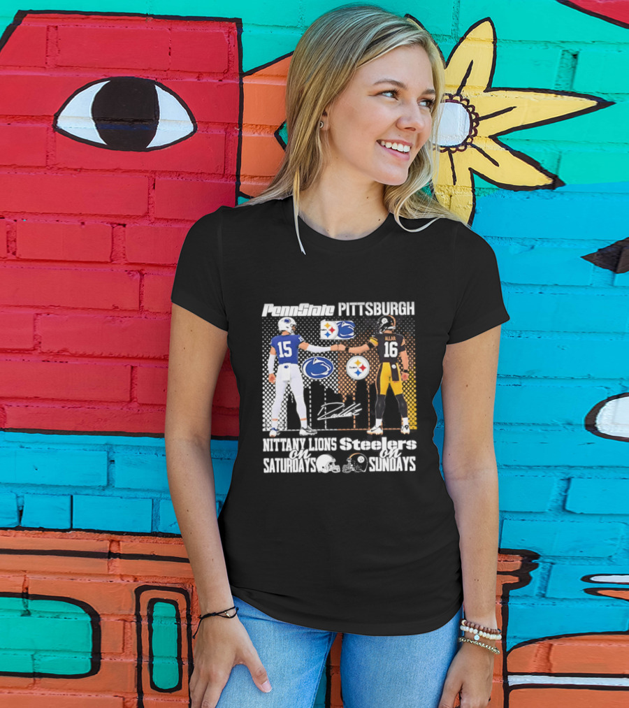 Penn State Nittany Lions Saturdays Pittsburgh Steelers Sundays Skyline Football Rivalry T-Shirt
