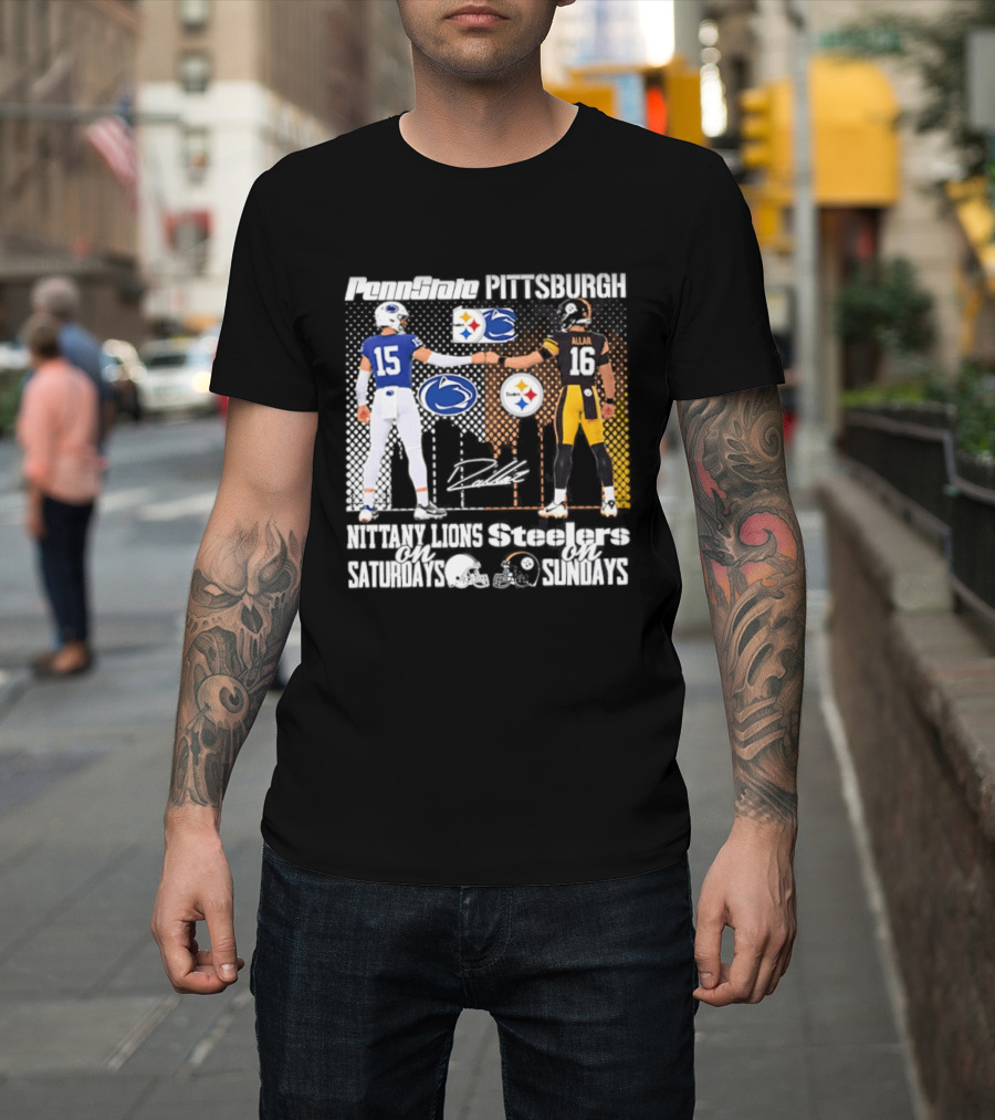 Penn State Nittany Lions Saturdays Pittsburgh Steelers Sundays Skyline Football Rivalry T-Shirt