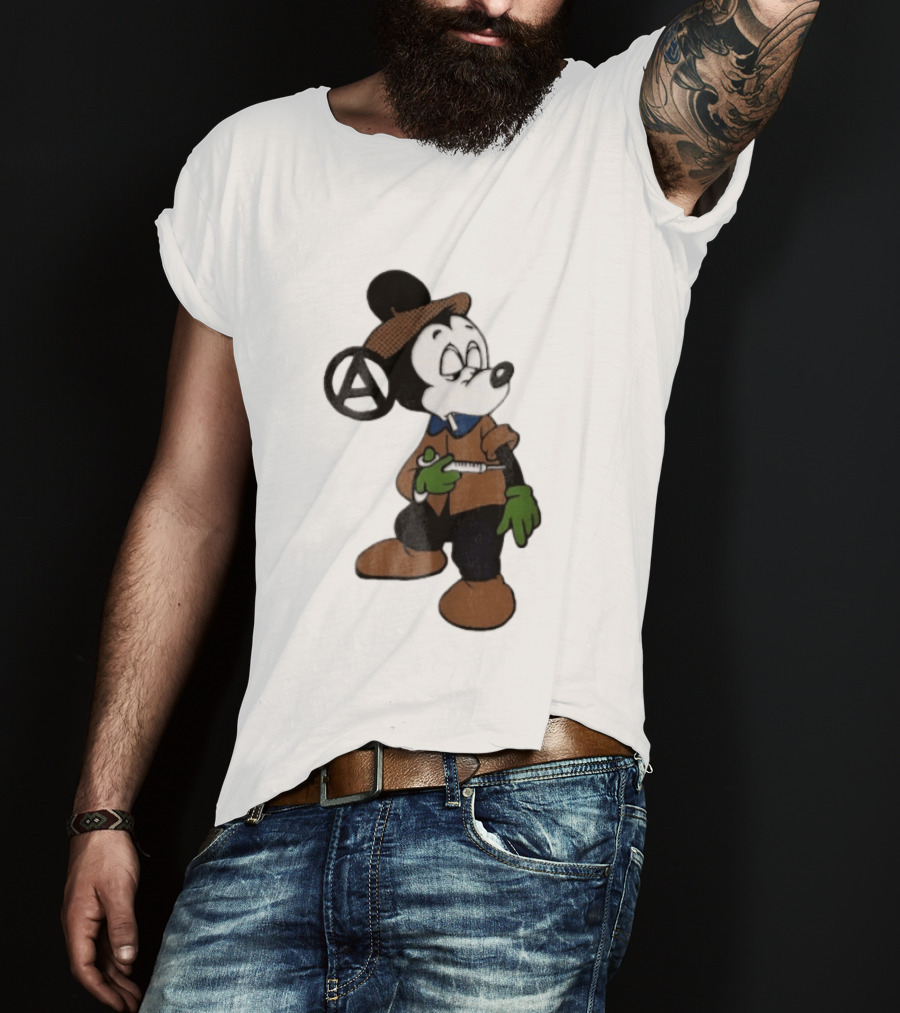 Bootleg Halftone Cartoon Mouse Anarchy Syringe T-Shirt