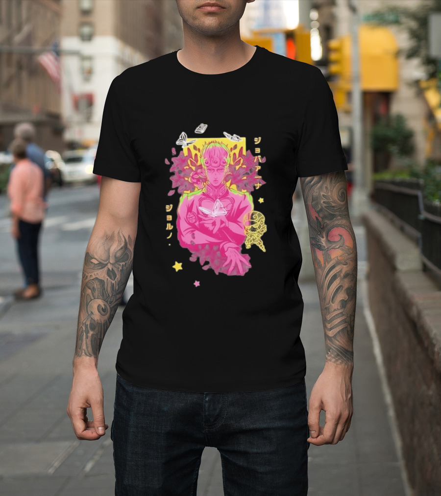 Giorno Giovanna JoJo's Bizarre Adventure Romaji Butterflies Neon Manga T-Shirt