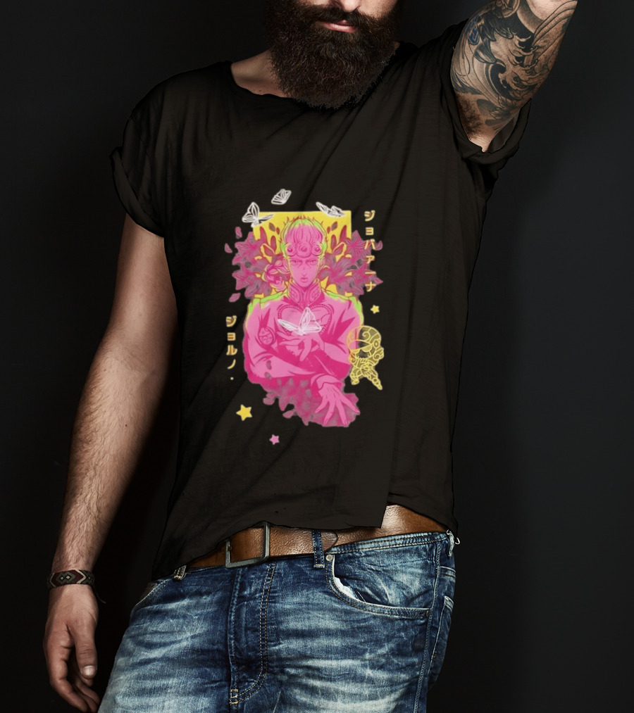 Giorno Giovanna JoJo's Bizarre Adventure Romaji Butterflies Neon Manga T-Shirt