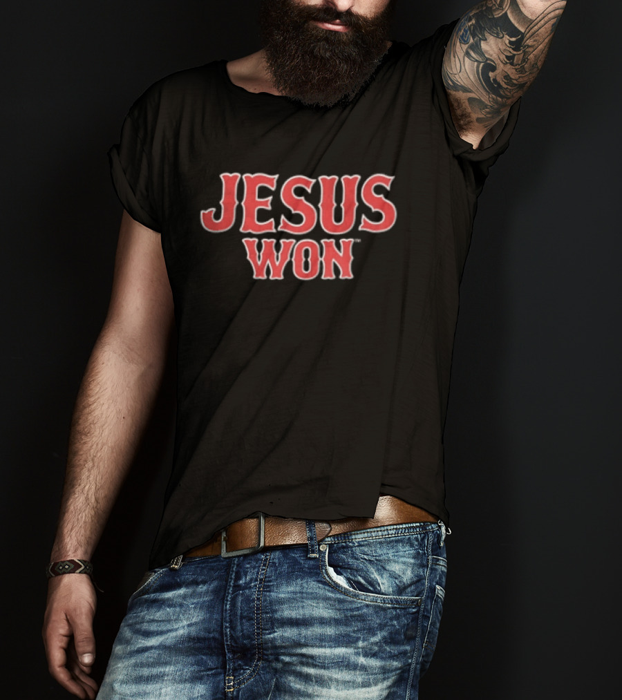 Boston Red Sox MLB Jesus Won Block Lettering Navy White T-Shirt