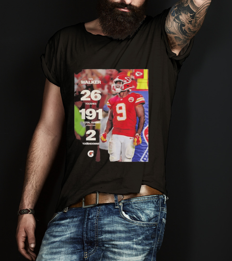 Ken Walker Kansas City Chiefs Career High 26 Touches 191 Total Yards 2 Touchdowns T-Shirt