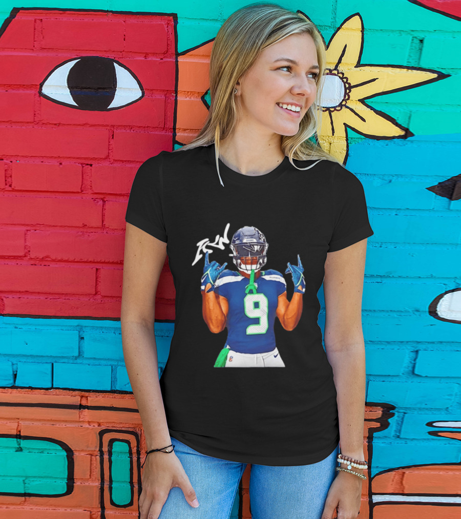 Kenneth Walker Seattle Seahawks Number 9 Hand Gesture Signature T-Shirt
