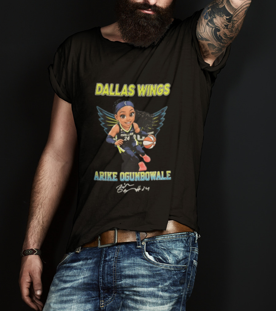 Dallas Wings Arike Ogunbowale Cartoon Caricature Dribbling Basketball Team Player T-Shirt