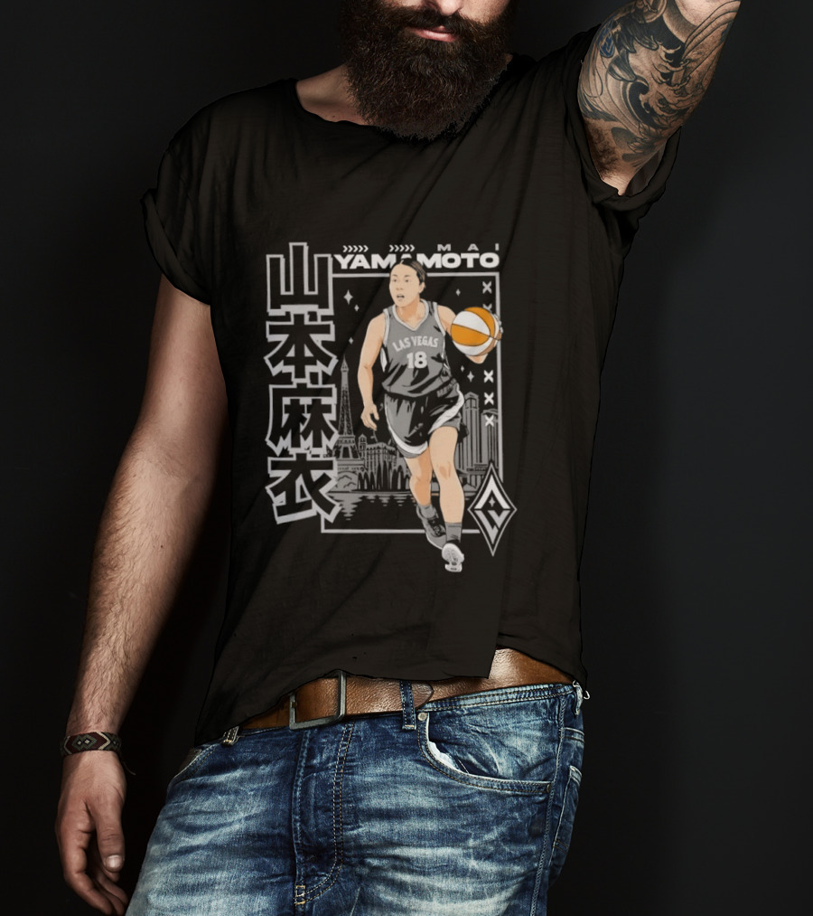 Las Vegas Aces Mai Yamamoto Anime Basketball City Skyline T-Shirt