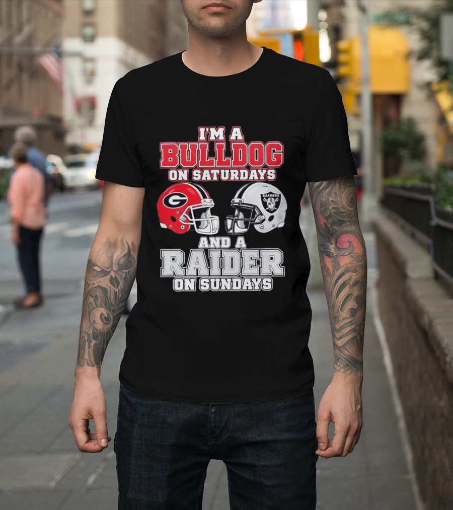 I'm A Bulldog On Saturdays And A Raider On Sundays Georgia G Helmet Raiders Helmet T-Shirt