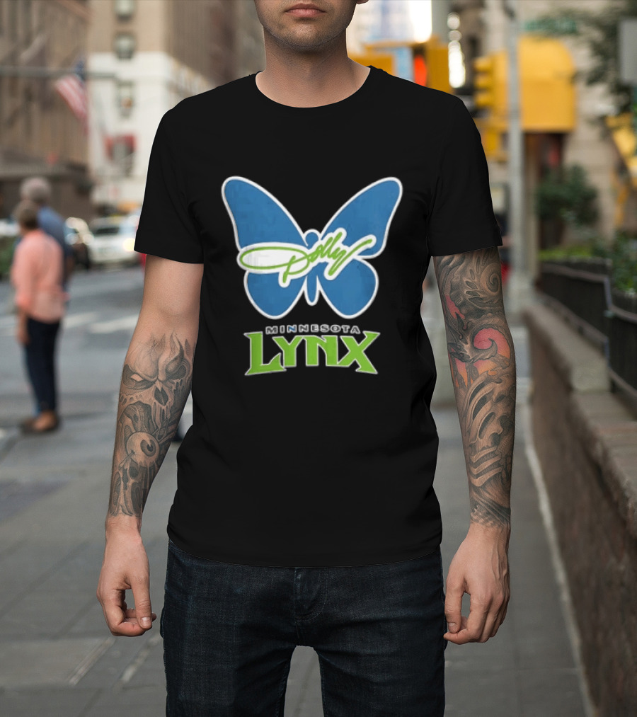 Minnesota Lynx WNBA Blue Butterfly Dolly Green Script T-Shirt