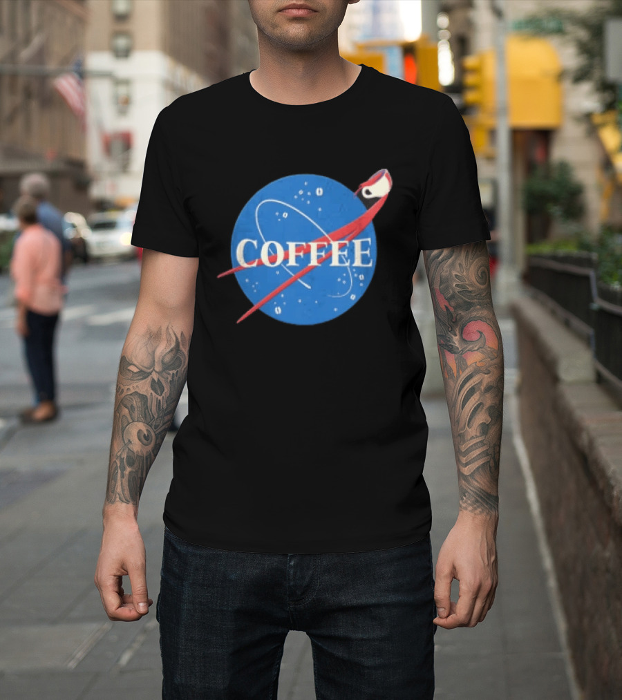Nasa Coffee Meatball Spilling Cup Orbit Beans Distressed T-Shirt
