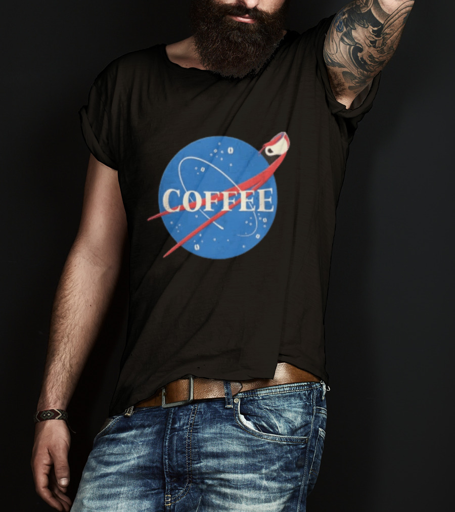 Nasa Coffee Meatball Spilling Cup Orbit Beans Distressed T-Shirt