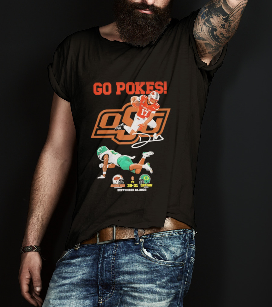 Oklahoma State Cowboys OSU Football Victory Over Oregon Ducks Go Pokes 2022 Game Score 39 31 T-Shirt
