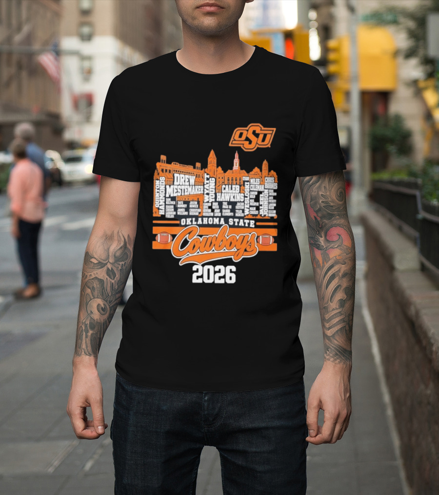 Oklahoma State Cowboys 2026 Player Names Skyline OSU Football T-Shirt