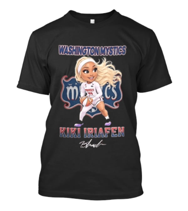 Washington Mystics Kiki Iriafen Cartoon Caricature Player Holding Basketball T-Shirt