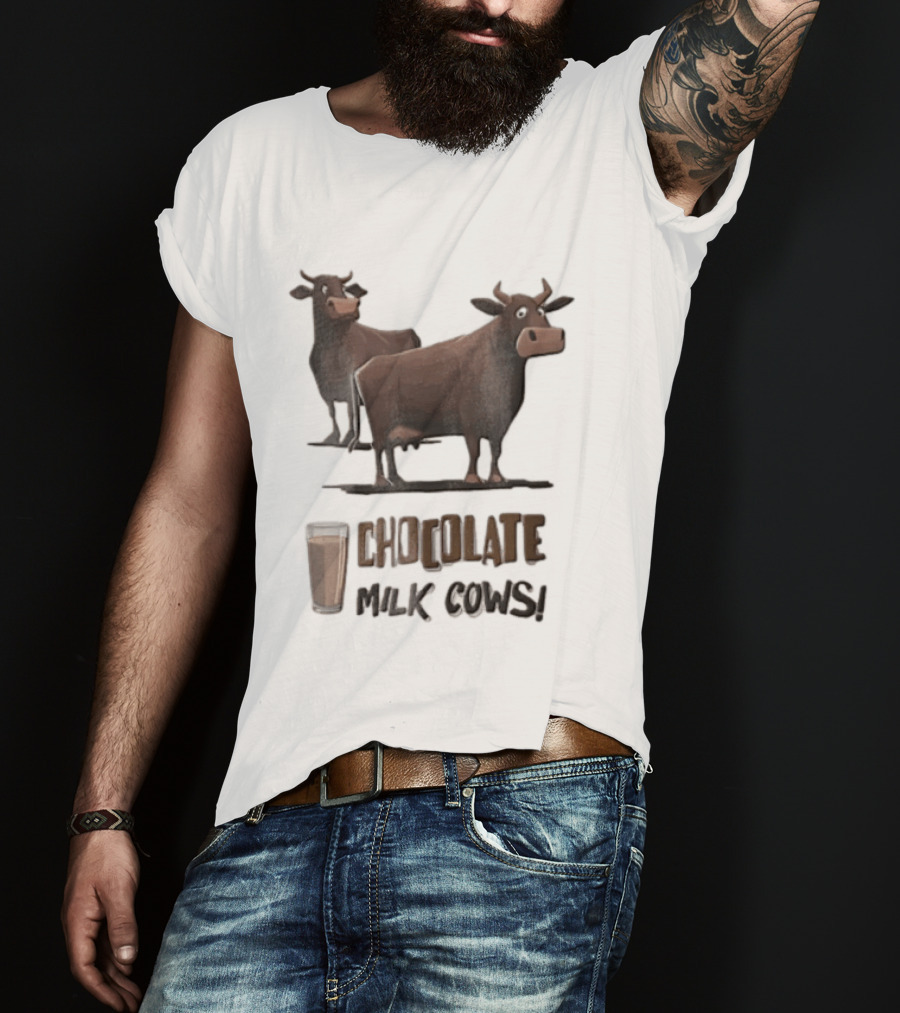 Brown Cartoon Cattle Chocolate Milk Cows Two Standing Glass Cup T-Shirt