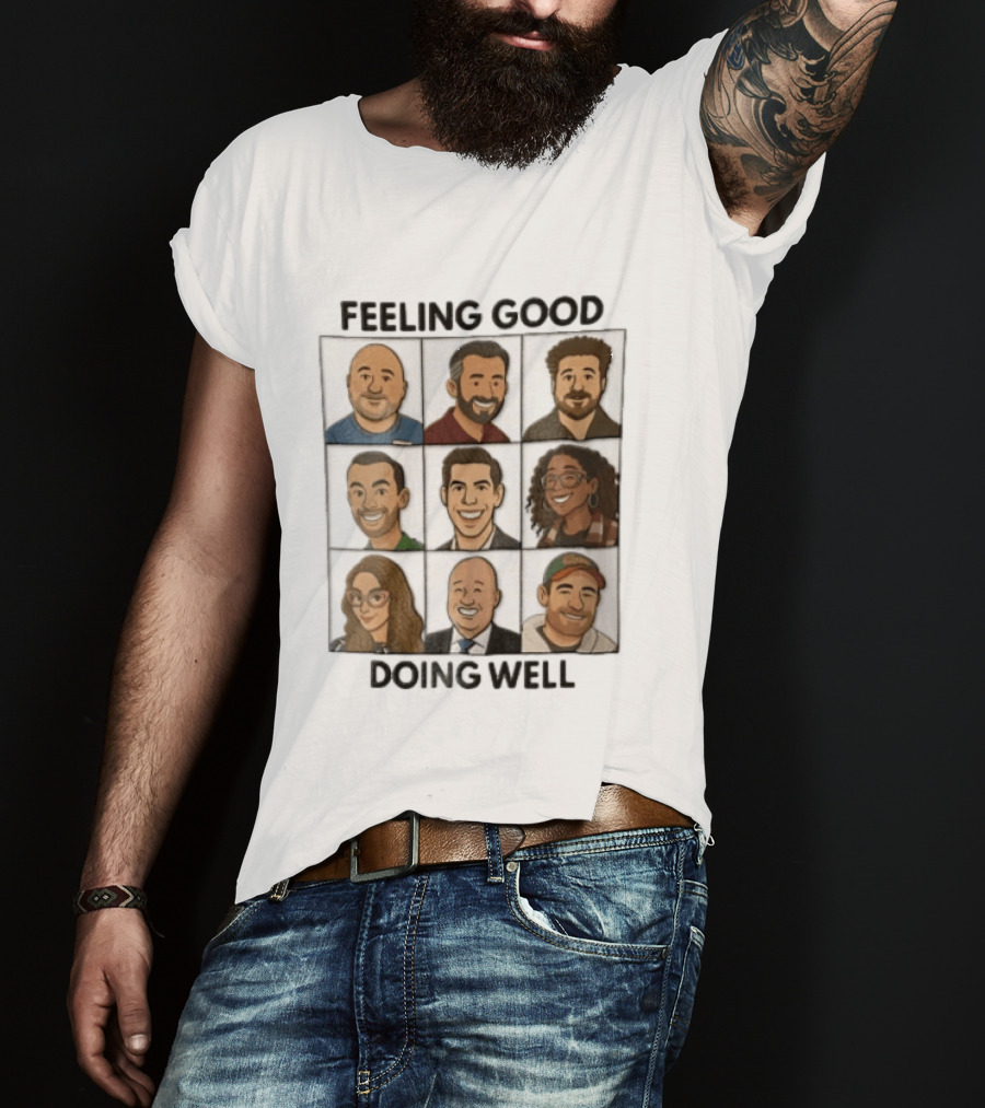 Feeling Good Doing Well Nine Cartoon Caricature Grid T-Shirt