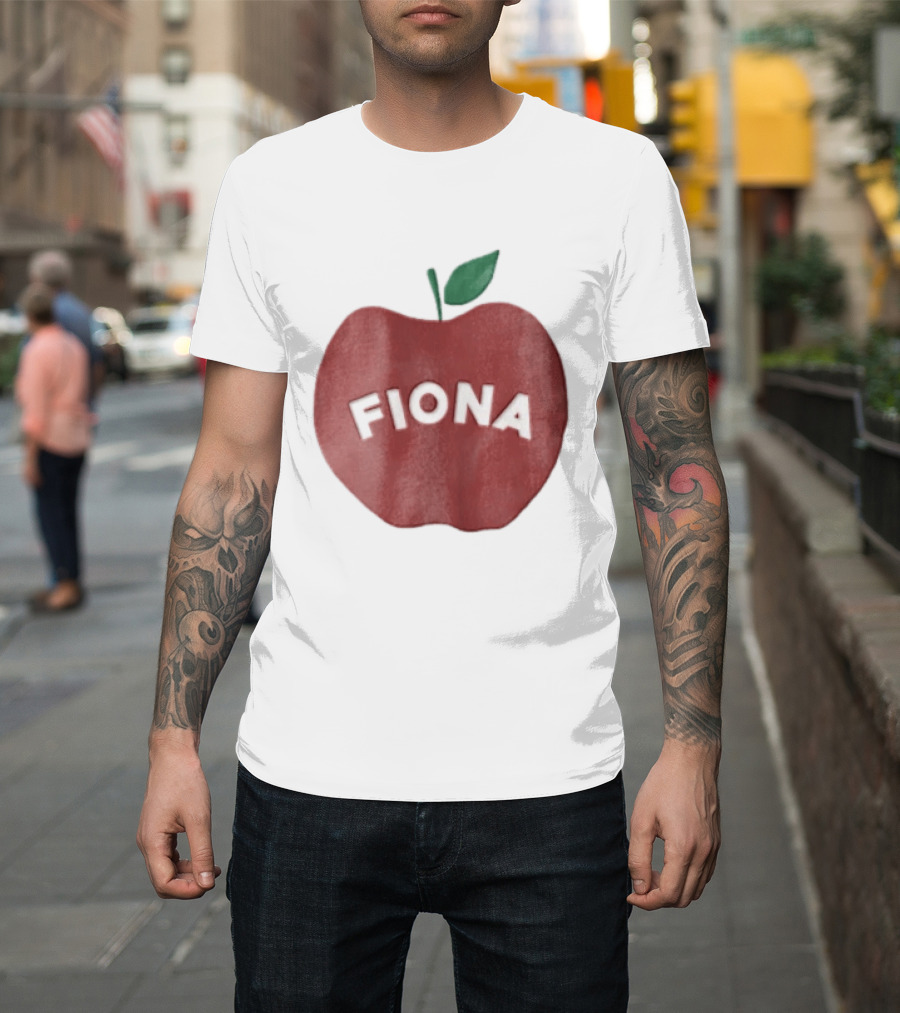Fiona White Curved Lettering On Watercolor Red Apple With Green Leaf T-Shirt