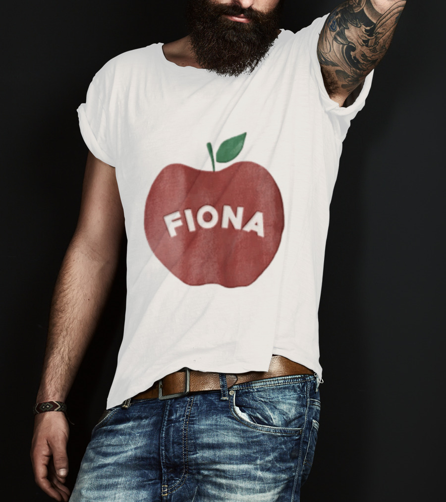 Fiona White Curved Lettering On Watercolor Red Apple With Green Leaf T-Shirt