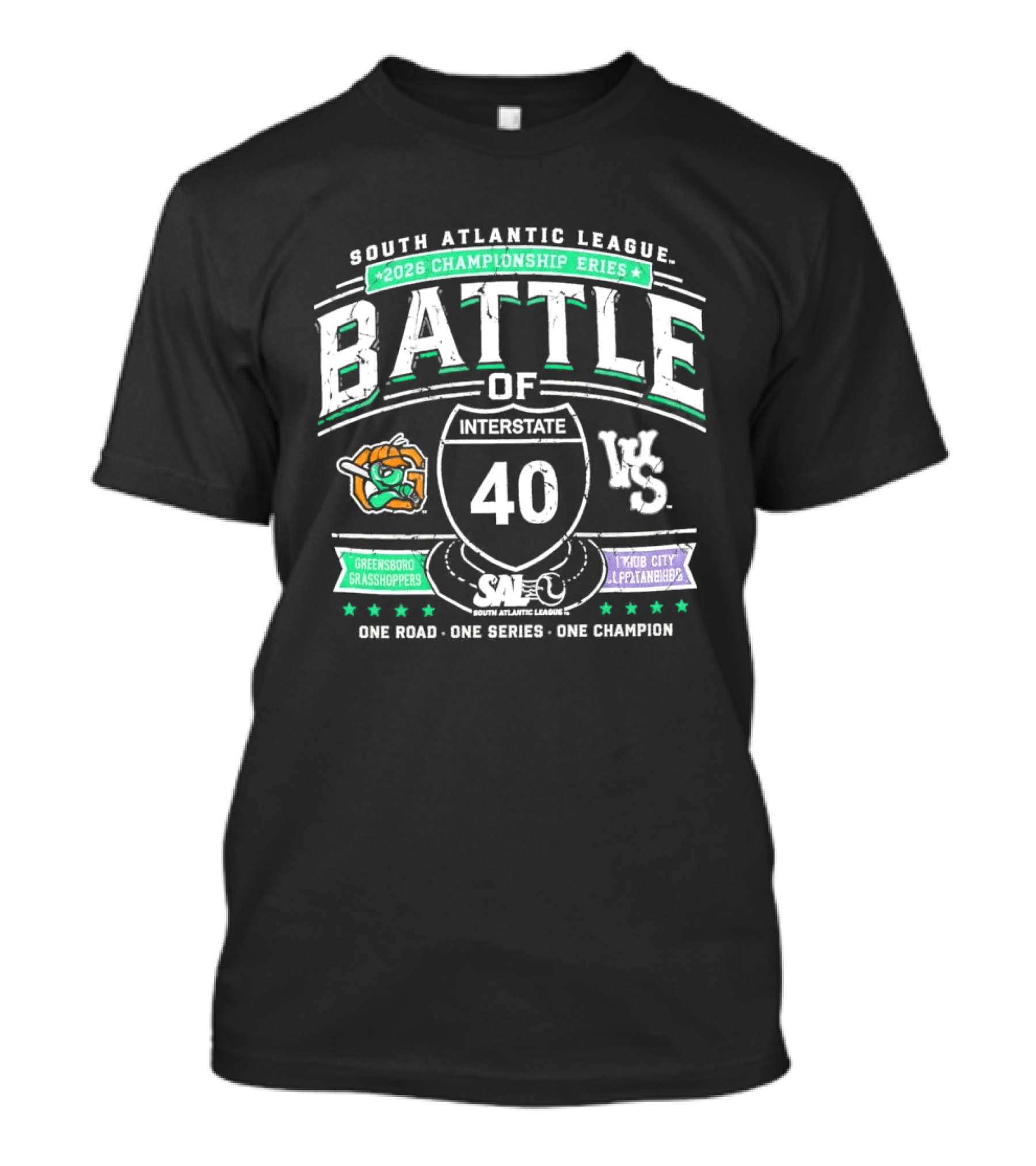 South Atlantic League 2026 Championship Battle Of Interstate 40 Greensboro Grasshoppers Vs Triad City Leaping Llamas One Road One Series One Champion T-Shirt