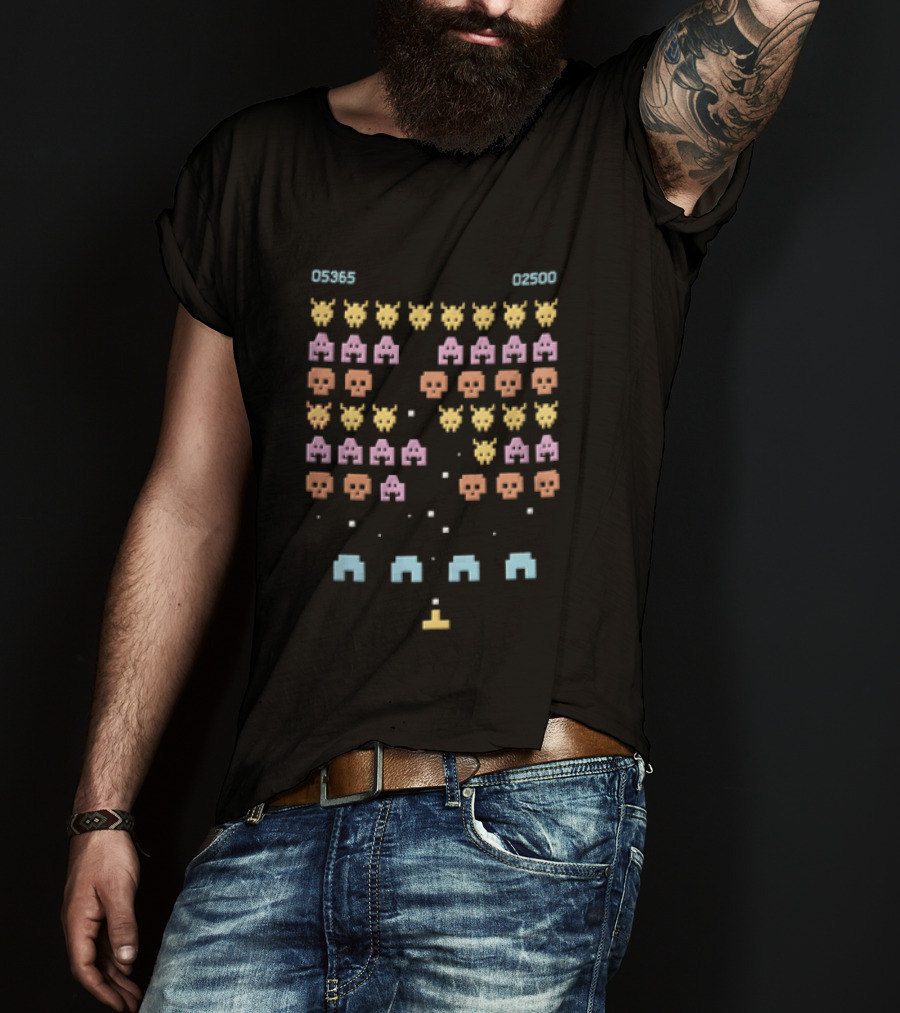 05365 02500 Pixel Space Invaders Arcade Shooter Game Screen Retro Nostalgia T-Shirt