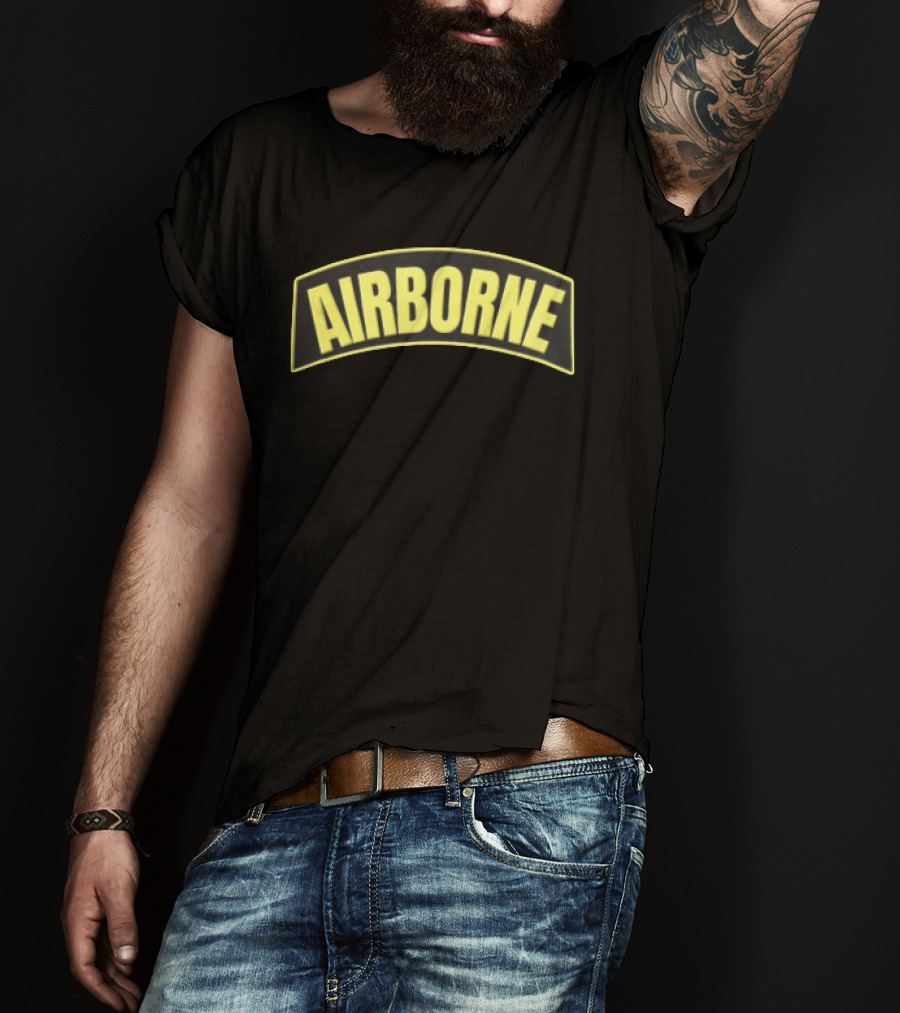 Airborne Yellow Arched Tab Patch Dark Military T-Shirt