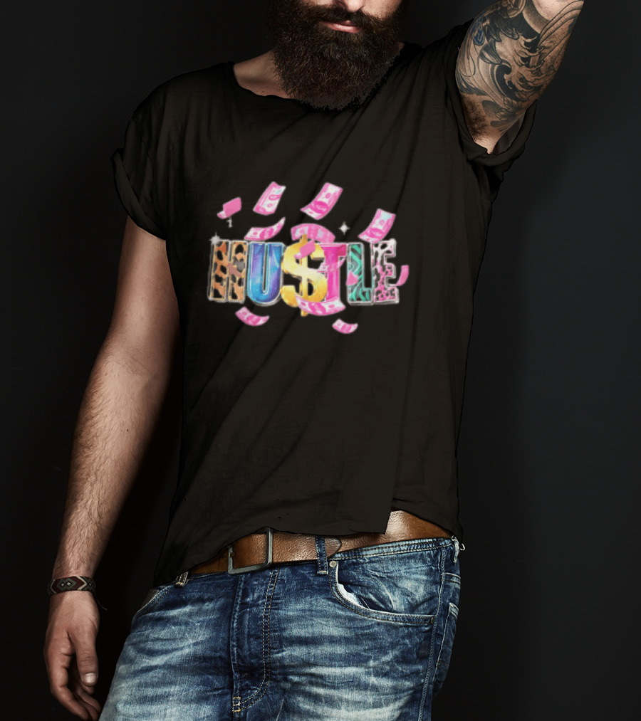 Hustle 3D Gold Dollar Sign Pink Cash Sparkles T-Shirt