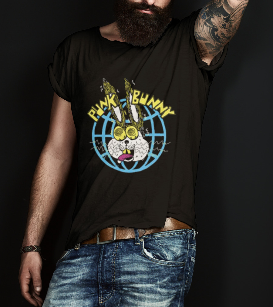 Punk Bunny Store Trucker Hat With Vibrant Bunny And Electric World Motif T-Shirt