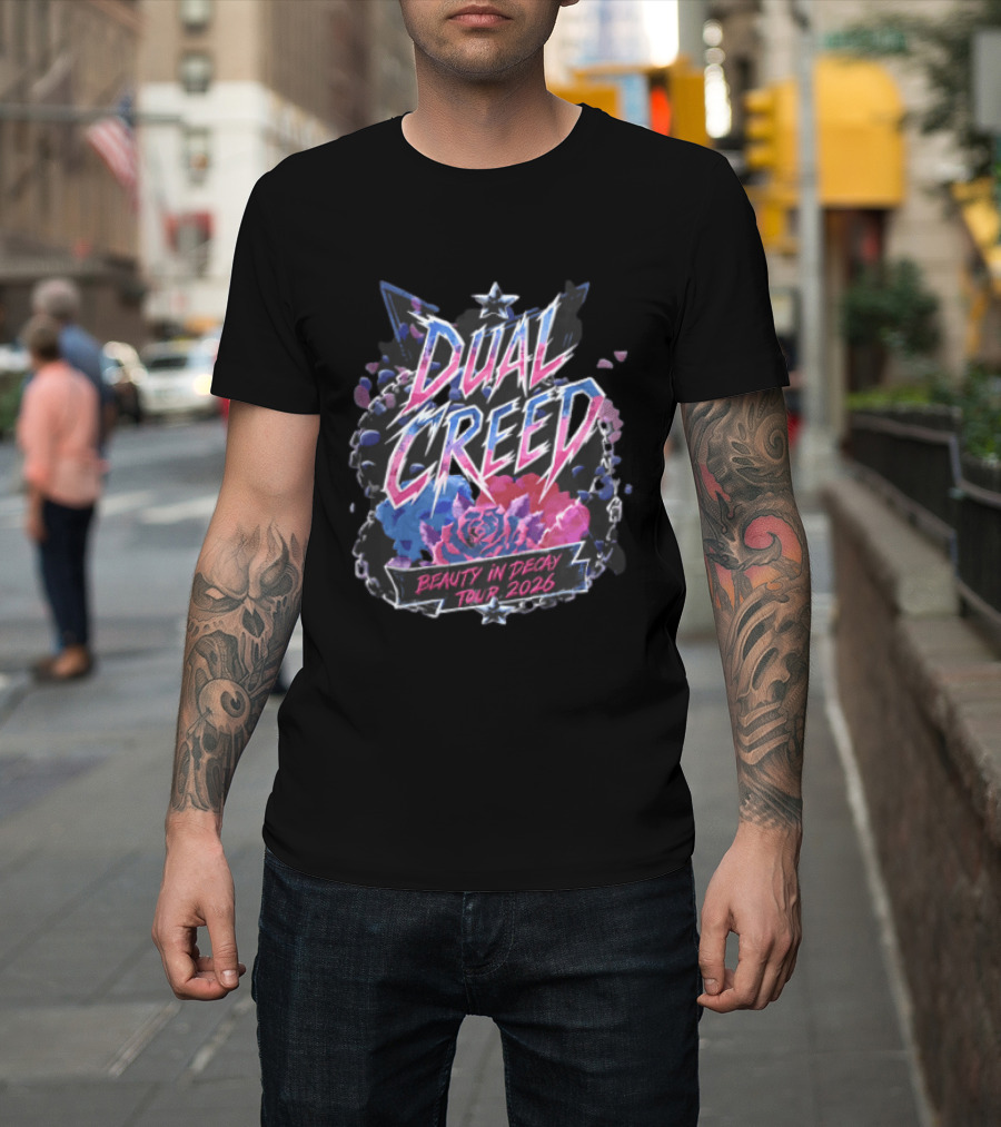 Dual Creed Beauty In Decay Tour 2026 Roses Chains Geometric Triangle Neon T-Shirt