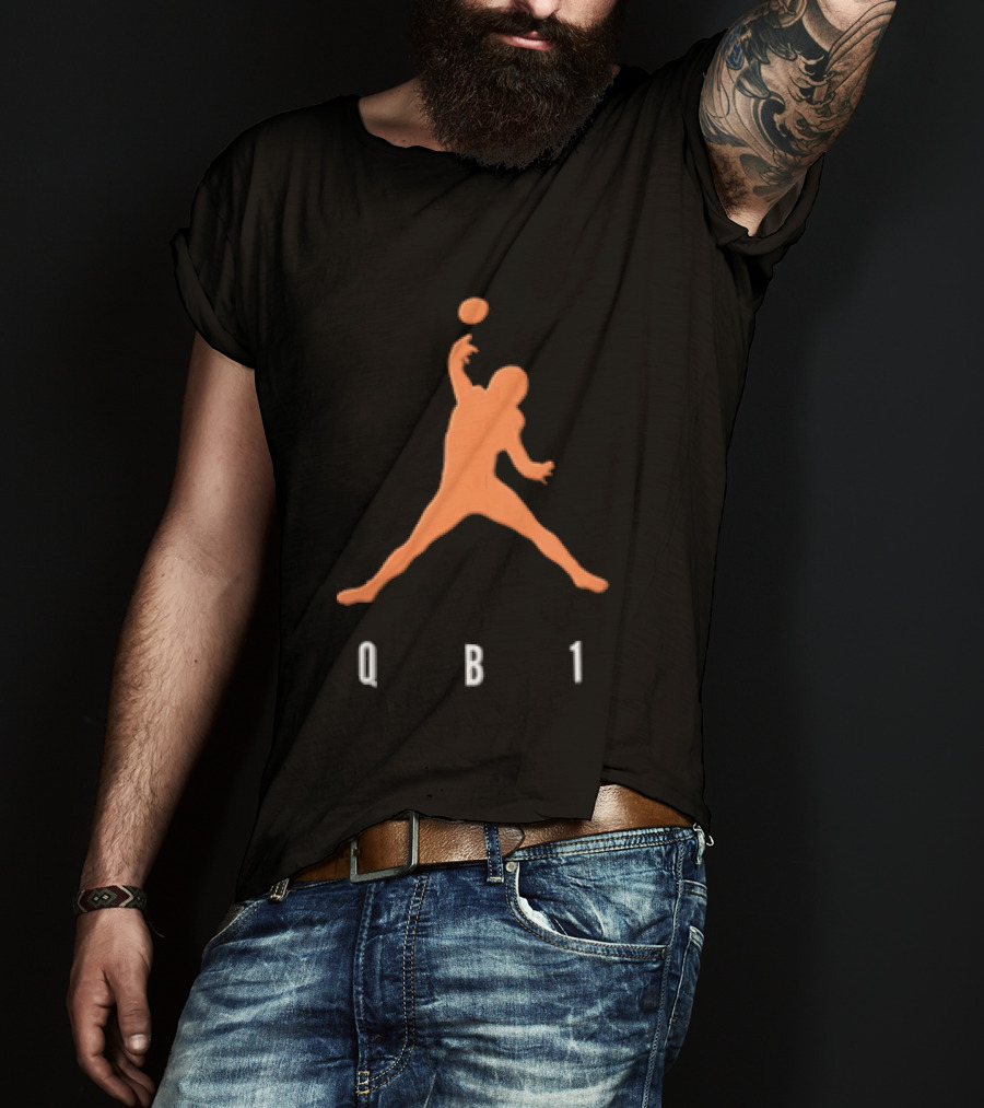 Qb1 Orange Jumpman Pose Football Quarterback Throwing Ball T-Shirt