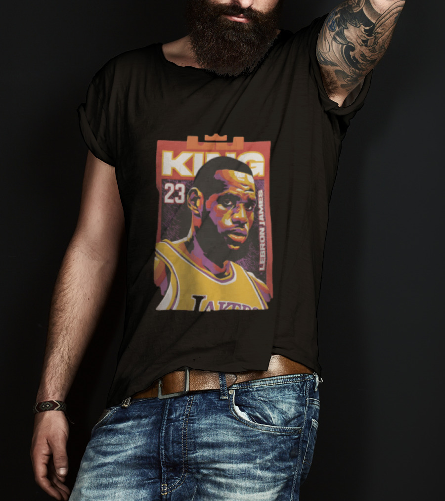 Los Angeles Lakers King 23 LeBron James NBA Pop Vector T-Shirt