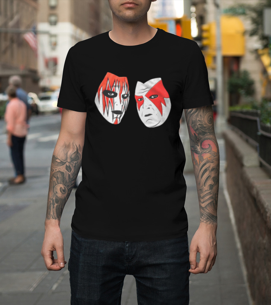 Red And White Face Paint Wrestler Cartoon Caricatures T-Shirt