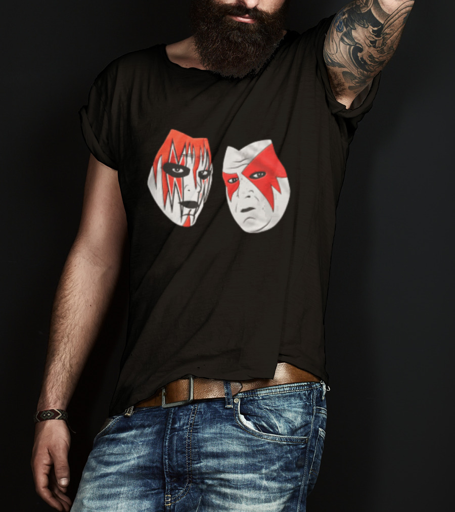 Red And White Face Paint Wrestler Cartoon Caricatures T-Shirt