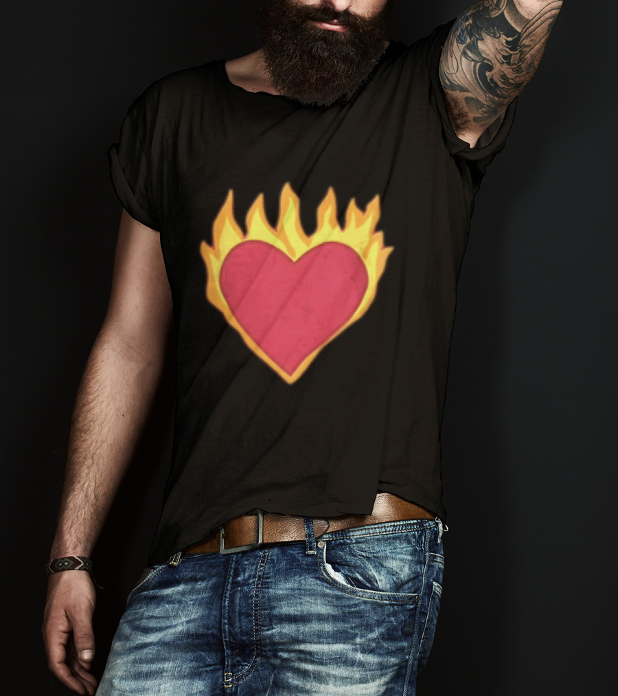 Fiery Heart Cartoon In Yellow Orange Flames T-Shirt