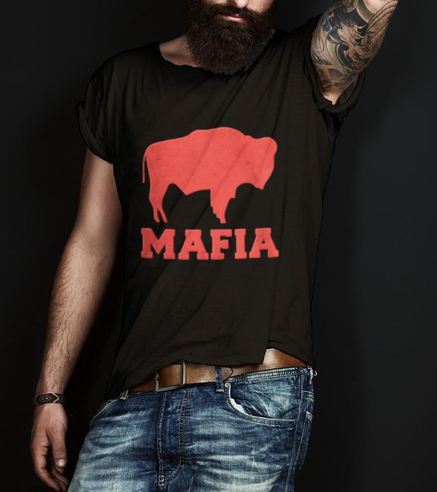Mafia Distressed Red American Buffalo Bison T-Shirt